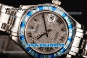 Rolex Datejust Pearlmaster Asia 2813 Automatic Steel Case/Bracelet with Blue Diamonds Bezel Roman Numeral Markers and Diamonds Dial (BP)