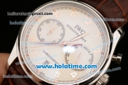 IWC Portuguese Chrono Miyota OS20 Quartz Steel Case with Brown Leather Bracelet White Dial and Rose Gold Markers