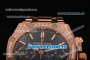 Audemars Piguet Royal Oak Chronograph Swiss Valjoux 7790 Automatic Rose Gold/Diamonds Case with Blue Grids Dial Diamonds Bezel and Stick Markers (EF)