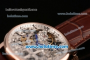 Cartier Rotonde De Swiss Manual Winding Rose Gold Case with Brown Leather Bracelet and Skeleton Dial