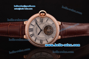 Cartier Ballon Bleu Tourbillon Seagull St8001 Tourbillon Manual Winding Rose Gold Case with Diamond Bezel and White Dial