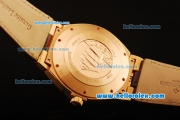 Vacheron Constantin Overseas Swiss ETA 2836 Automatic Movement Gold Case with Stick Markers and Brown Leather Strap