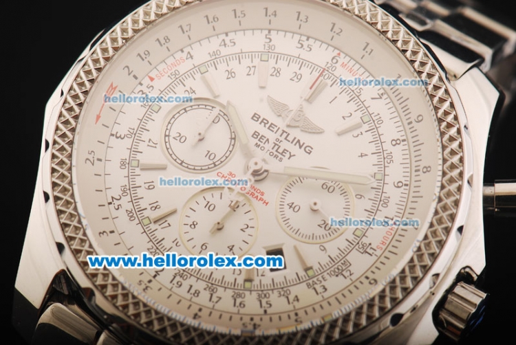 Breitling Bentley Motors Swiss Valjoux 7750 Automatic Movement Full Steel with White Dial and Honeycomb Bezel - Click Image to Close