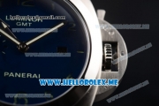 Panerai Luminor GMT PAM437 Asia ST25 Automatic Steel Case with Blue Dial and Blue Leather Strap Arabic Numeral Markers