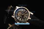 Roger Dubuis Excalibur Swiss Tourbillon Manual Winding Movement Steel Case with White Markers and Black Rubber Strap