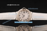 Cartier Ballon Bleu De Cartier Swiss ETA Quartz Steel Case with Diamond Bezel and White Dial-White Leather Strap