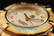 Tag Heuer Aquaracer Swiss ETA Quartz Movement Gold Bezel with White Dial and Two Tone Strap