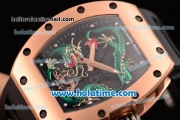 Richard Mille Tourbillon RM 057 Dragon Swiss ETA 2824 Automatic Rose Gold Case with Black Rubber Strap and Green Dragon Dial