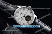 Glashutte Senator Meissen Tourbillon Swiss Tourbillon Automatic Steel Case with White Dial Black Leather Strap