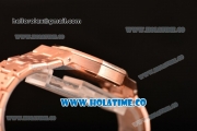 Audemars Piguet Royal Oak 33MM Miyota Quartz Rose Gold Case/Bracelet with Blue Dial Stick Markers and Diamonds Bezel (EF)