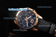 Choprad Swiss Valjoux 7750 Automatic Movement Rose Gold Case and Bezel with Black Dial and Black Rubber Strap