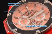 Hublot King Power Ferrari Chrono Miyota OS20 Quartz Steel Case with Red Rubber Strap Pink Dial