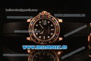 Rolex Yacht-Master 40 Swiss ETA 2824 Automatic Steel Case with Black Dial White Dots Markers Colorful Sapphire Bezel and Black Rubber Strap (NOOB)