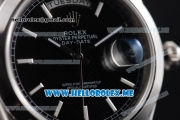 Rolex Day-Date Clone Rolex 3255 Automatic Stainless Steel Case/Bracelet with Black Dial and White Stick Markers