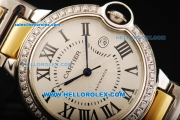 Cartier Ballon Bleu Automatic Diamond Bezel with White Dial and Roman Marking-Two Tone Strap