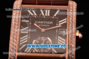 Cariter Tank MC Swiss ETA 2824 Automatic Rose Gold Case with Brown Dial Diamonds Bezel and White Roman Numeral Markers