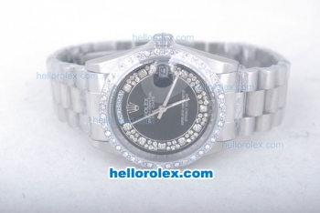 Rolex Day-Date Oyster Perpetual Automatic Diamond Bezel with Black and Plated Diamond Dial-Small Calendar