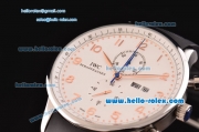 IWC Portuguese Chronograph Miyota OS10 Quartz Steel Case with Rose Gold Markers White Dial and Black Rubber Strap
