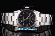 Rolex Oyster Perpetual No Date chronometer Automatic with Black Dial and White Case-Pink Marking--SSband Strap