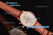 IWC Portuguese Chrono Japanese Miyota OS10 Quartz Rose Gold Case with Brown Leather Strap and White Dial Stick Markers