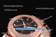 Omega De Ville Ladymatic Swiss Quartz Movement Rose Gold Case Rose Gold Bracelet with Diamond Bezel and Black Dial