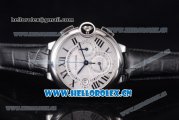 Cartier Ballon Bleu Chrono Swiss Valjoux 7750 Automatic Steel Case with White Dial Roman Numeral Markers and Black Leather Strap (KW)
