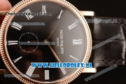 Patek Philippe Calatrava Small Seconds Miyota 9015 Automatic Rose Gold Case with Black Dial Roman Numberal Markers and Black Genuine Leather Strap (GF)