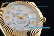 Rolex Sky-Dweller Asia 2813 Automatic Gold Case with Black Leather Strap and White Dial