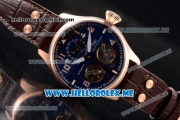 IWC Big Pilot Double Tourbillon Asia ST28 Automatic Rose Gold Case with Blue Dial and Brown Leather Strap Stick/Arabic Numeral Markers