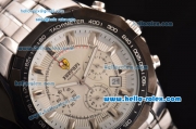 Ferrari Chrono Miyota OS20 Quartz Steel Case PVD Bezel with Steel Strap and White Dial