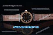 Hublot Classic Fusion Miyota 9015 Automatic Rose Gold Case with Black Dial Stick Markers and Brown Genuine Leather Strap