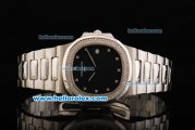 Patek Philippe Nautilus Swiss ETA 2892 Automatic Movement Full Steel with Black Dial and Diamond Markers/Two Row Diamond Bezel