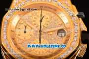 Audemars Piguet Royal Oak Offshore Chronograph Swiss Valjoux 7750 Automatic Yellow Gold/Diamonds Case with Diamonds Dial and Brown Leather Strap (NOOB)