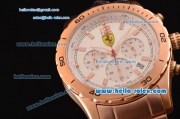 Ferrari Chronograph Miyota OS20 Quartz Rose Gold Case with Stick Markers White Dial and Rose Gold Strap