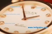 Rolex Cellini Swiss Quartz Rose Gold Case with White Dial and Brown Leather Strap-Diamond Markers