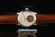Audemars Piguet Jules Audemars Swiss Tourbillon Manual Winding Movement Steel Case with White Dial and Brown Leather Strap