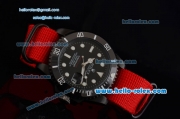 Rolex Submariner Asia 2813 Automatic PVD Case with Red Nylon Strap and Black Dial Stick Markers