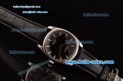 Rolex Cellini Danaos Swiss Quartz Stainless Steel Case with Black Leather Strap Black Dial Stick Markers