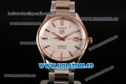 Tag Heuer Carrera Calibre 5 Automatic Swiss ETA 2824 Automatic Steel Case with White Dial Rose Gold Bezel and Stick Markers