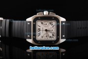 Cartier Santos 100 Chronograph Swiss Valjoux 7750 Movement White Dial with Black Rome Numeral Marker and Black Rubber Strap