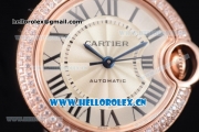 Cartier Ballon Bleu Medium Asia Automatic Rose Gold Case with Silver Dial Purple Leather Strap and Diamonds Bezel (YF)