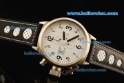 U-Boat Italo Fontana Chronograph Miyota Quartz Movement Steel Case with White Dial and Black Markers-Black Leather Strap