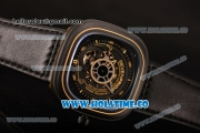 SevenFriday P2-2 Miyota 82S7 Automatic PVD Case with Black Dial and Black Leather Strap (HBB V6)