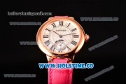 Cartier Ballon Bleu De Small Swiss Quartz Rose Gold Case with White Dial Black Roman Numeral Markers and Hot Pink Leather Strap