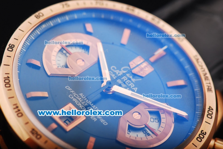 Tag Heuer Grand Carrera Calibre 17 Swiss Valjoux 7750 Automatic Movement Rose Gold Case with Black Dial and Rose Gold Stick Markers - Click Image to Close