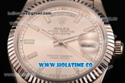 Rolex Day-Date Asia 2813/Swiss ETA 2836/Clone Rolex 3135 Automatic Steel Case with Silver Dial and Stick Markers (BP)