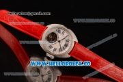 Cartier Cle de Cartier Flying Tourbillon Swiss Tourbillon Manual Steel Case with White Dial and Red Leather Strap (ZF)