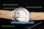 Cartier Ballon Bleu De Tourbillon Swiss Tourbillon Manual Winding Steel Case with Pink Dial Pink Leather Strap and Roman Numeral Markers