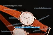 Vacheron Constantin Malte Miyota Quartz Rose Gold Case with Brown Leather Bracelet Diamond Markers and White Dial