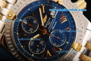 Breitling Chronomat Evolution Swiss Valjoux 7750 Automatic Movement Steel Case with Blue Dial and Two Tone Strap